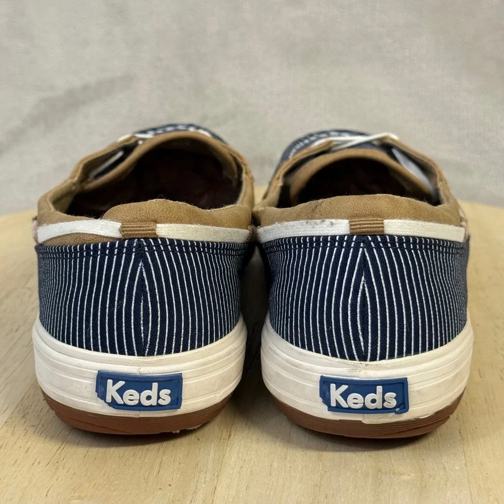 Keds Womens Ortholite Boat‎ Shoes Navy White Striped Loafers WF57107 Size 10